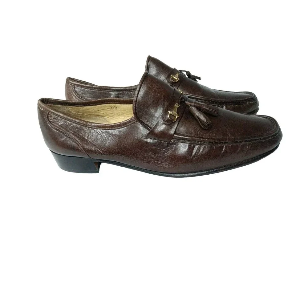 Vintage Bellesco Italian Leather Tassel Loafers Men's Shoes Size 9.5 M Brown